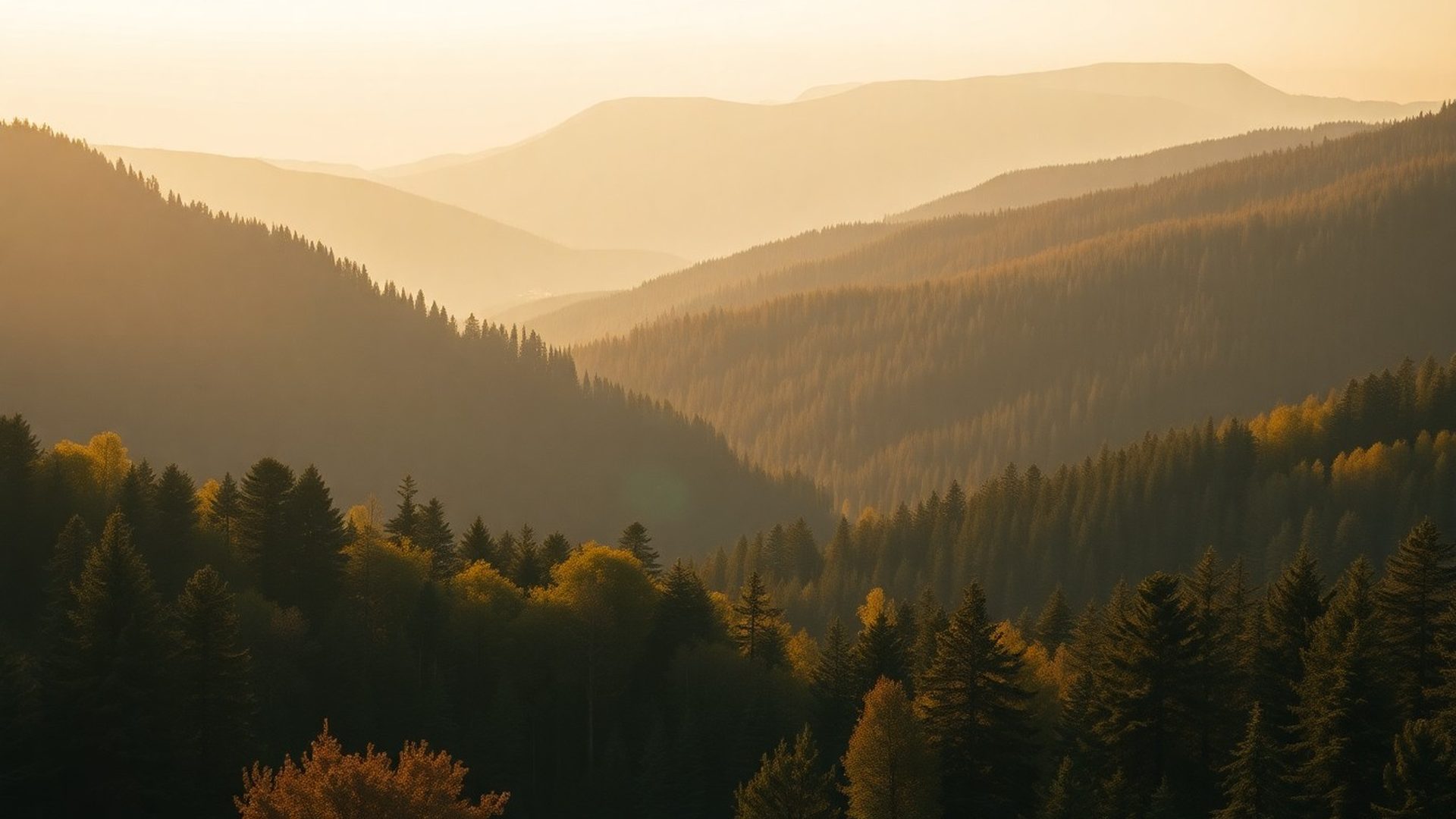 Carpathian forested hills at golden hour
