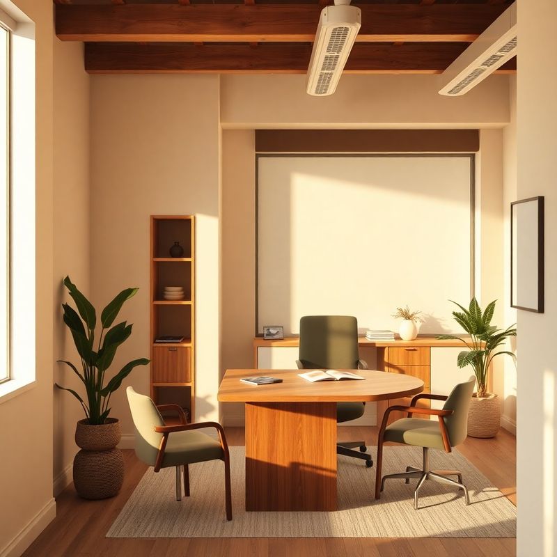 Light-filled advisory office interior in cream and forest green