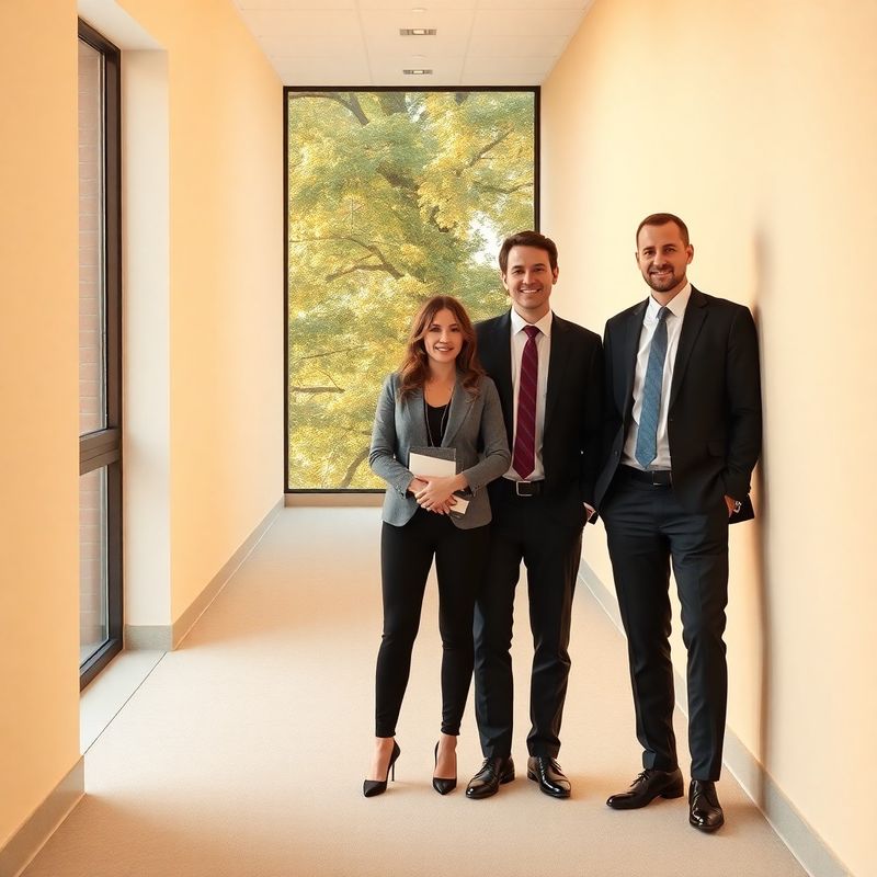 Three professionals in a cream-toned office corridor at The Workshop