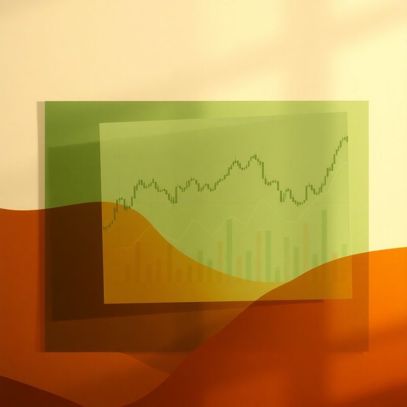 Abstract editorial composition of layered financial charts in cream and forest green